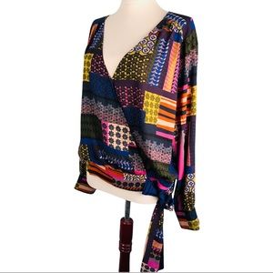 Colorful Patchwork Wrap Top